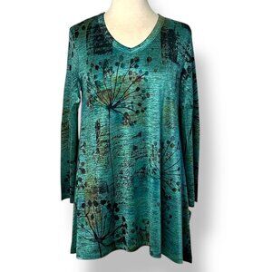 NWT Jess & Jane Silky V-neck Teal Tunic Wildflowers Sz S
